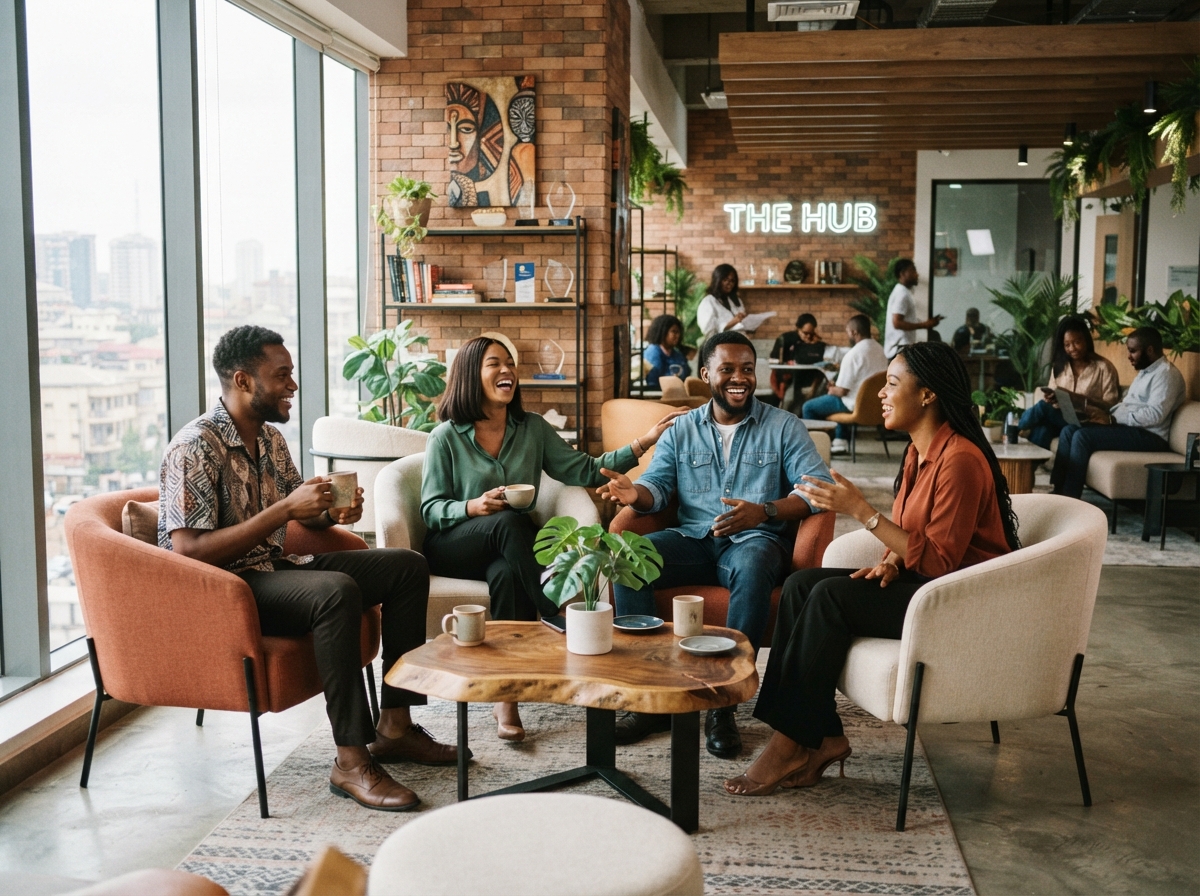 Bloomayo team members laughing together in the Lagos office